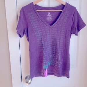 Hurley Purple Short Sleeve V-Neck Tee with Teal Graphic